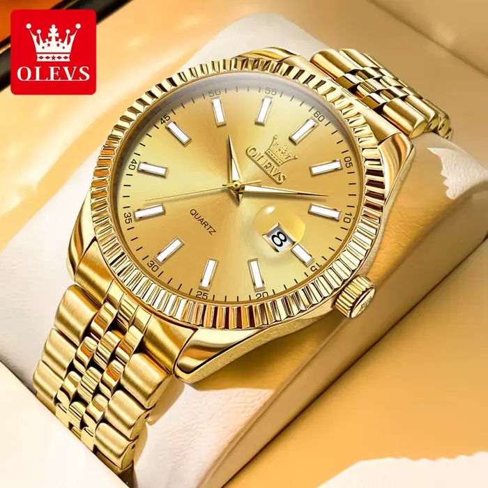 OLEVS marque de luxe montre à Quartz en or pour hommes en acier inoxydable étanche calendrier lumineux mode