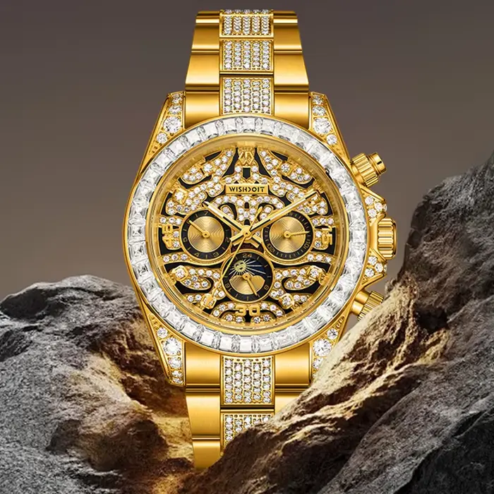 WISHDOIT – montre mécanique de luxe en or incrustée de diamants