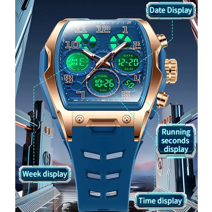Hommes double affichage montres horloges 2025 M.A.W montres sport silicone montre-bracelet numérique quartz technologie multifonctionnelle
