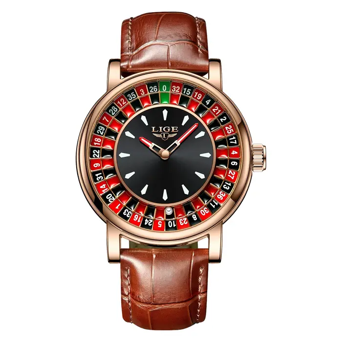 LIGE Quartz homme montre mode luxe créatif Roulette jeu cadran conception en cuir décontracté vie ét