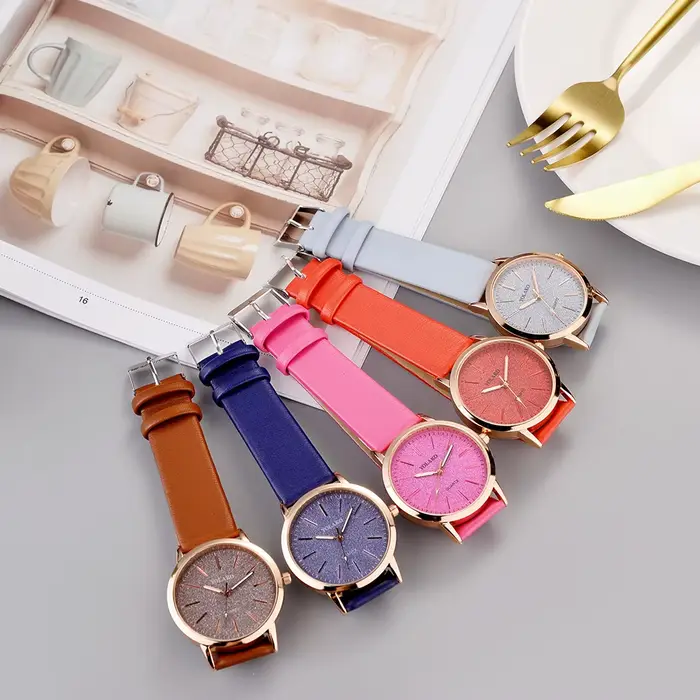 Montre à Quartz pour Femme Stylish Bracelet en Cuir Casual Rond Analogique Digital Occasions Spéciales