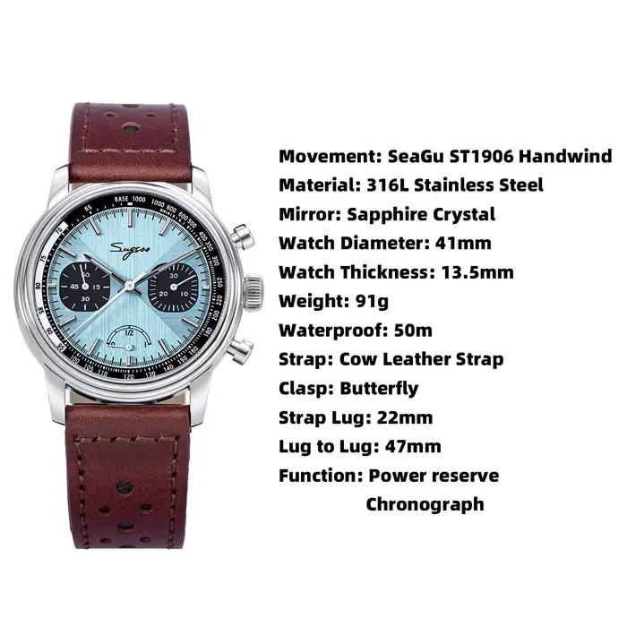 Sugess-Montre-bracelet pilote pour homme