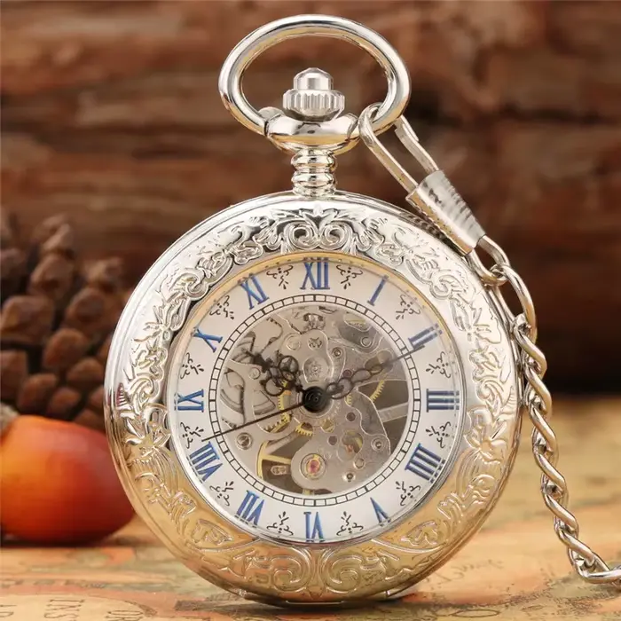 Montre de poche mécanique en argent pour hommes et femmes