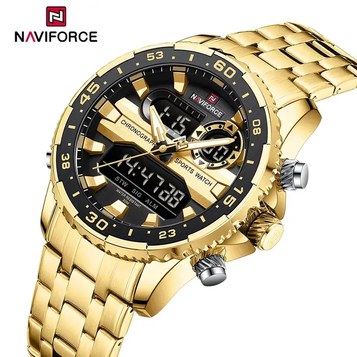 NAVIFORCE marque de mode noir or hommes montre