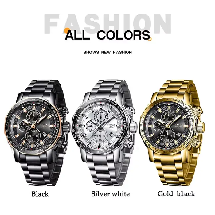 Nouveau Sport Chronographe Hommes Montres Top Marque De Luxe En Acier Plein Quartz Horloge Étanche Grand Cadran Montre
