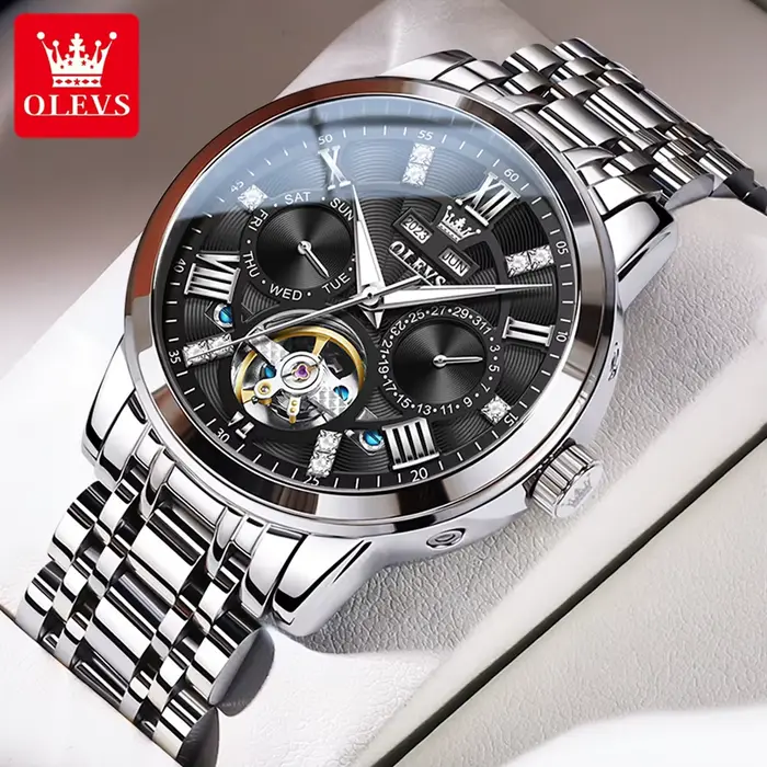 OLEVS montres pour hommes Skeketon volant automatique mécanique montre-bracelet originale pour homme
