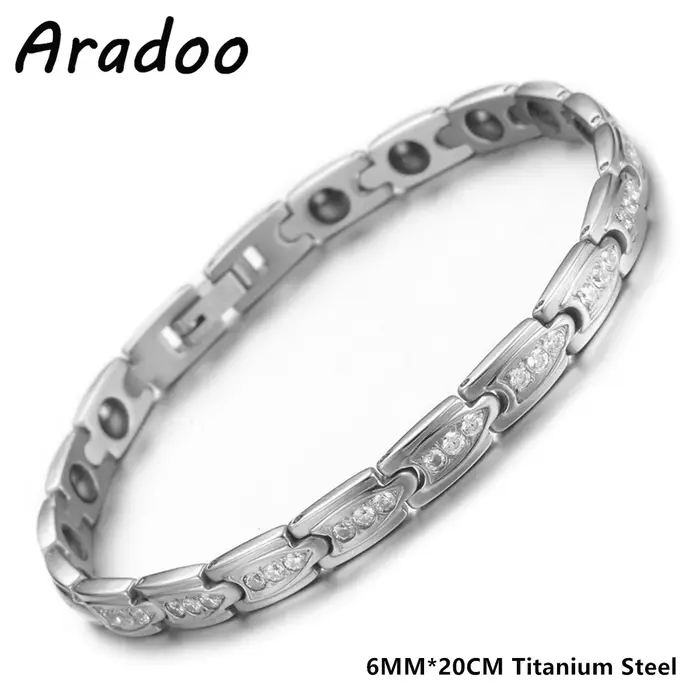ARADOO luxe zircone cristaux titane acier Bracelet en acier inoxydable hématite thérapie magnétique 