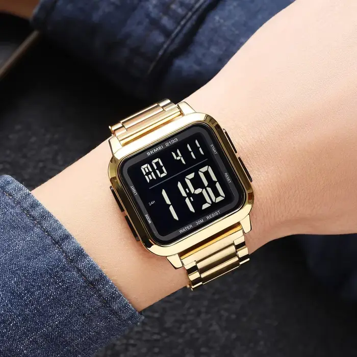 SKMEI 2133 montres numériques mâle alarme Reloj Hombre luxe en acier inoxydable lumière Sport montre de mode hommes 3Bar étanche