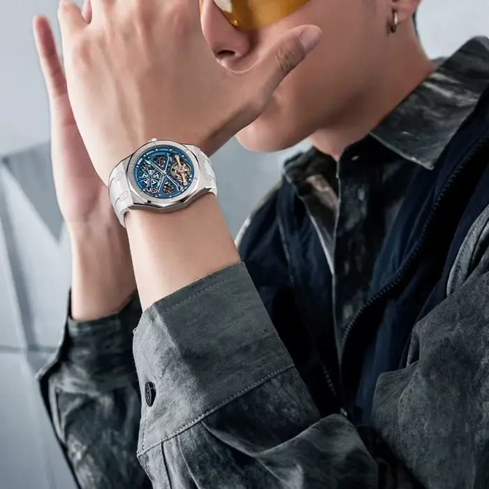 Mark FAIRWHALE Tourbillon mode montre pour hommes 6400 étanche lumineux bracelet en Silicone marque automatique montres mécaniques pour homme