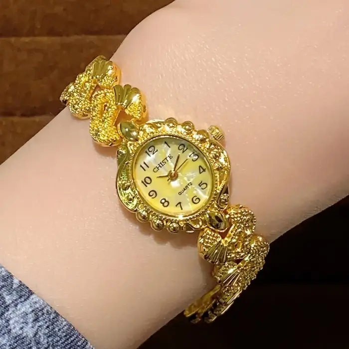Montre à Quartz analogique en or Vintage chiffres arabes exquises cadran Montre-bracelet dames montres pour femmes