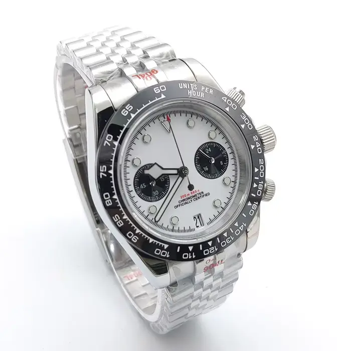 Montre en acier inoxydable à quartz avec cristal de saphir pour homme, fonction chronographe, résistance à l'eau, pour diverses occasions