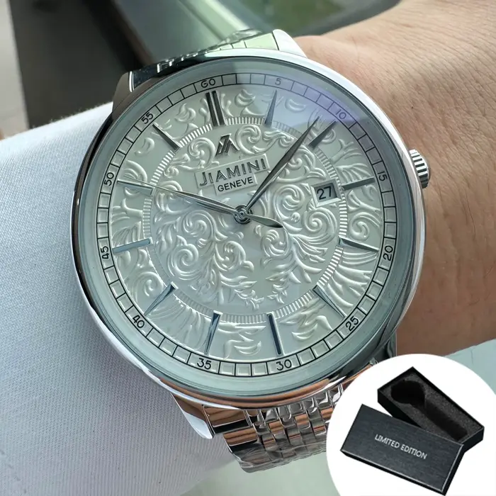 Montre minimaliste pour homme AOKULASIC, calendrier gravé, cadran blanc, marque de luxe tendance, mo