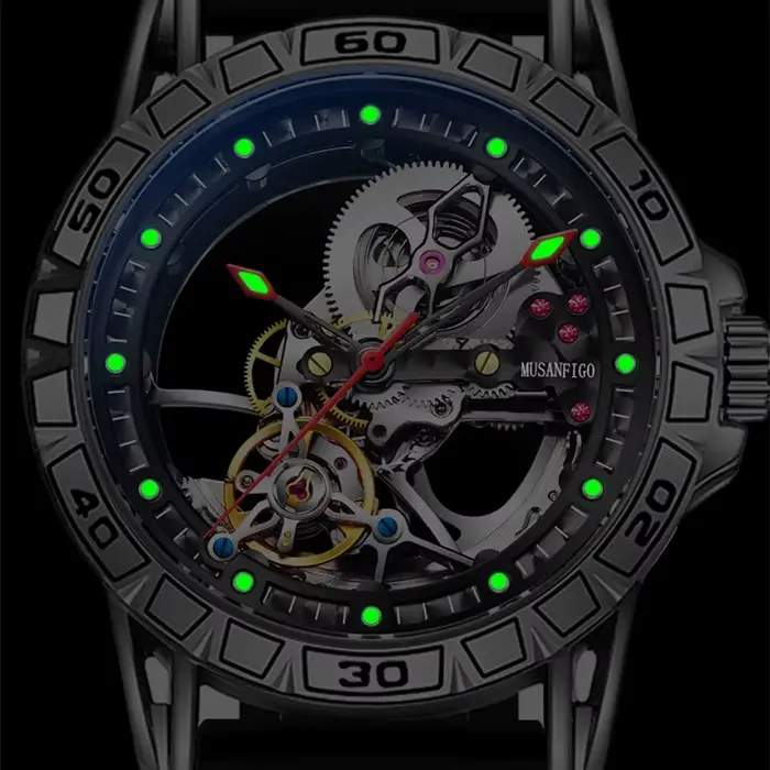 MUSANFIGO montre pour hommes entièrement automatique évidée avec mouvement mécanique