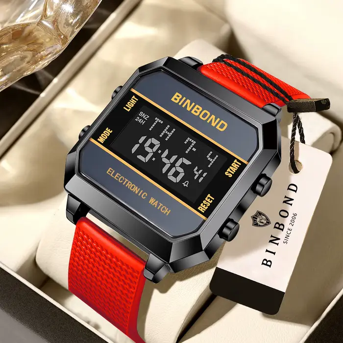 Montre électronique BINBOND pour homme, montre de sport avec mouvement électronique, LED haute défin