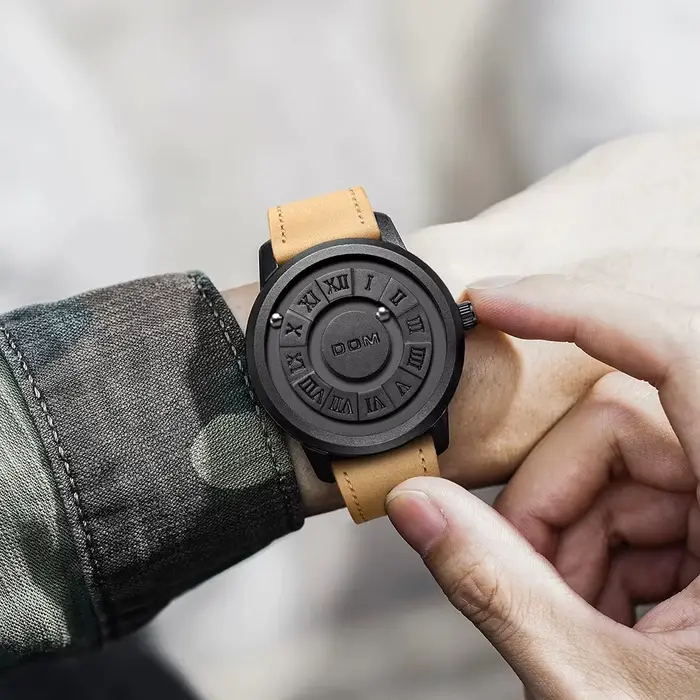 DOM 1345 montre à Quartz pour hommes personnalité de la mode créative boule magnétique conception rotative