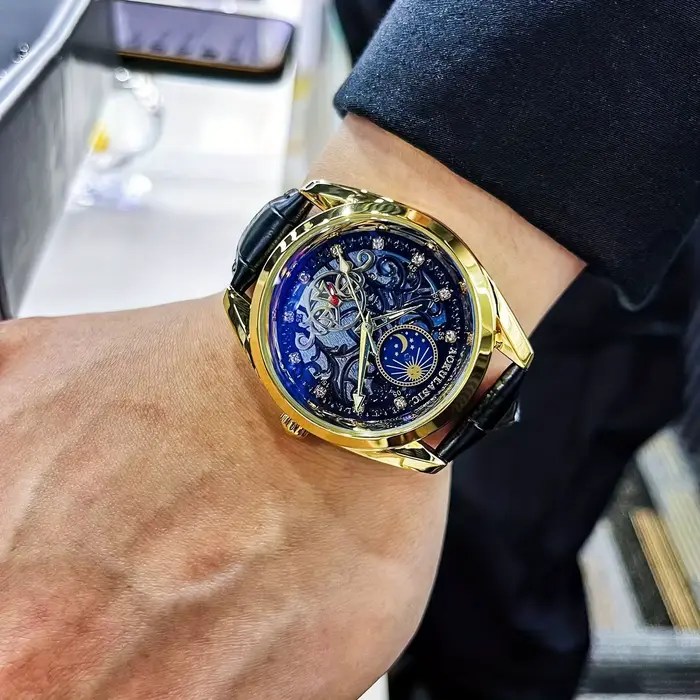 Montres mécaniques AOKULASIC pour hommes élégantes et polyvalentes avec mouvement automatique et résistance à l'eau 3 bars pour différentes occasions sociales et professionnelles