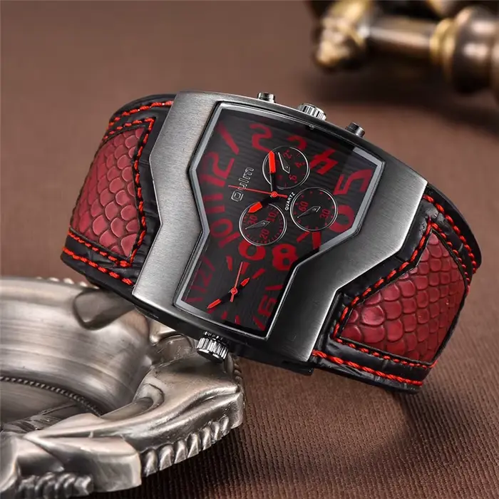Montre homme Oulm HP1220 à Quartz design unique deux fuseaux horaires confortable bracelet robuste pour sportifs et voyageurs