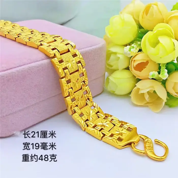 Bracelet en laiton plaqué or pour hommes, grand Bracelet à fleurs de voiture, qualité en or épais, r