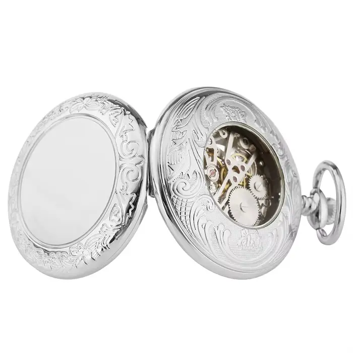 Montre de poche antique en argent mécanique avec mouvement ventilation manuel et affichage de chiffres romains bleus pour hommes et femmes occasions spéciales cadeaux pour personnes âgées