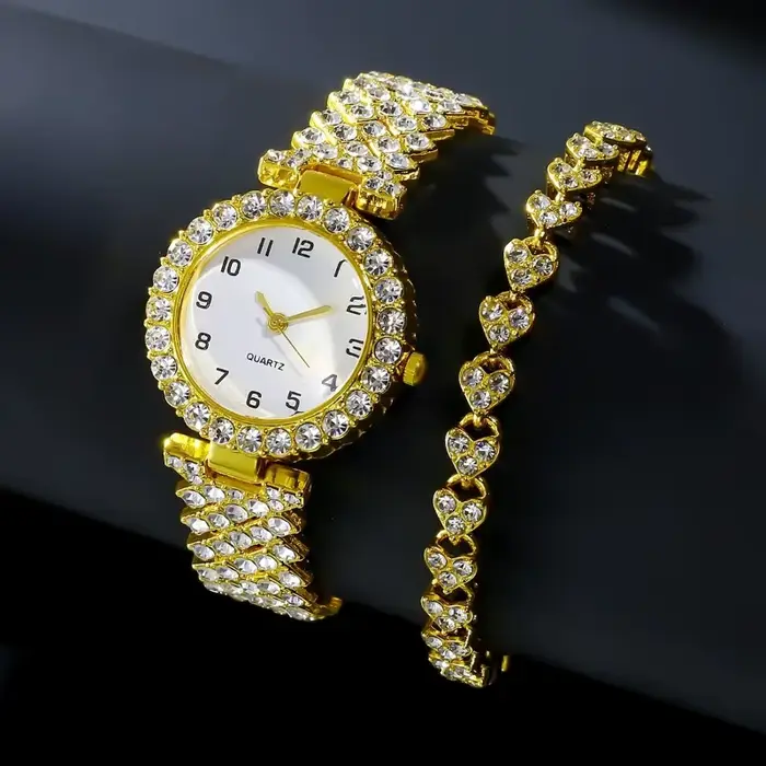 Décontracté dames Quartz montre-Bracelet Bracelet ensemble 2 pièces