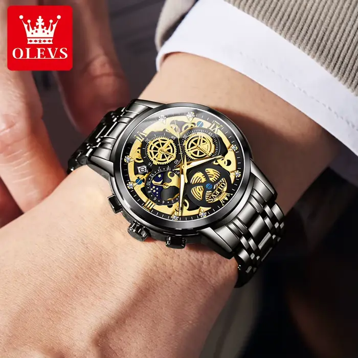 OLEVS montres pour hommes Top marque de luxe Original montre à Quartz étanche pour homme or squelette Style 24 heures jour nuit nouveau