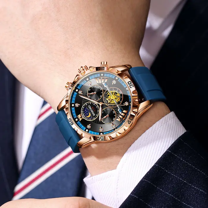 Montre de luxe lumineuse et étanche pour hommes, sportive avec fonction chronographe, résistante à l'eau, bracelet en silicone, pour occasions spéciales et activités quotidiennes