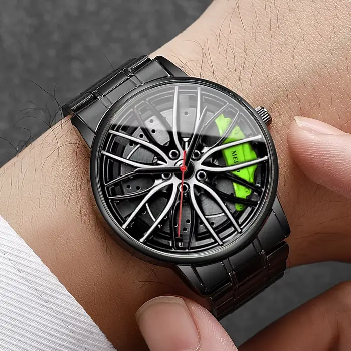 Mode hommes montres de sport 3d roue de voiture bracelet en acier inoxydable montre-bracelet