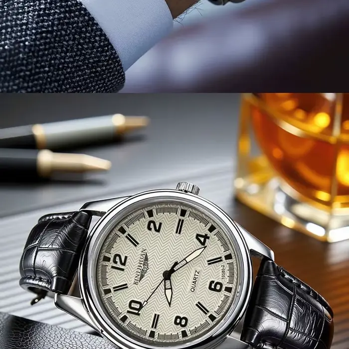 Montre quartz homme style fashion casual bracelet cuir boucle ardillon résistante à l'eau pour hommes occasions spéciales