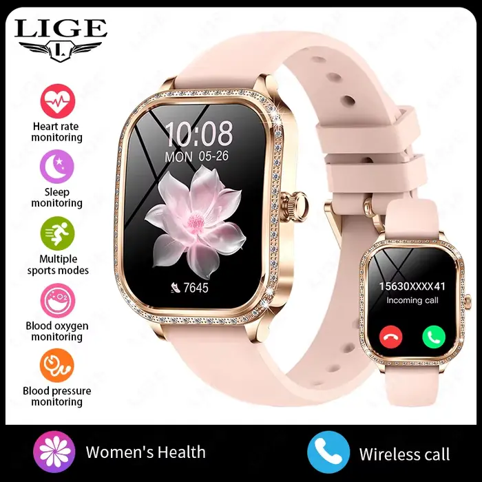LIGE Nouvelle Montre Connectée de Luxe pour Femme, Écran HD 1,75 pouces, Fréquence Cardiaque, Sport,