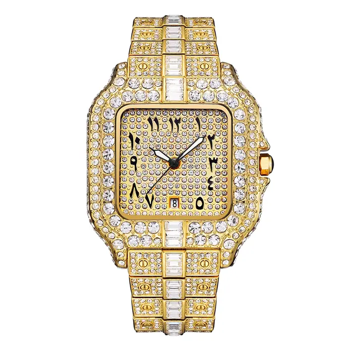 Montres pour hommes en diamant noir glacé Hip Hop Cool mâle femme montre à Quartz avec calendrier ho