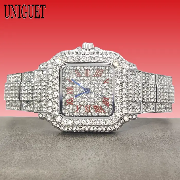 Montre carrée UNIGUET entièrement sertie de diamants pour femme