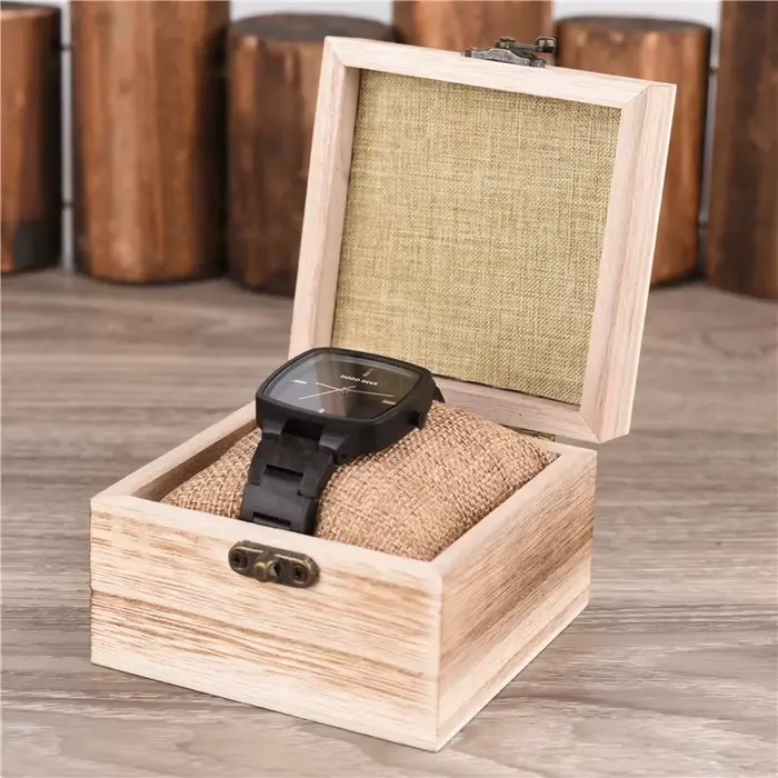 Montre en bois d'onyx Dodo Deer pour homme résistante à l'eau et personnalisable avec mouvement quartz carré pour occasions spéciales et cadeaux