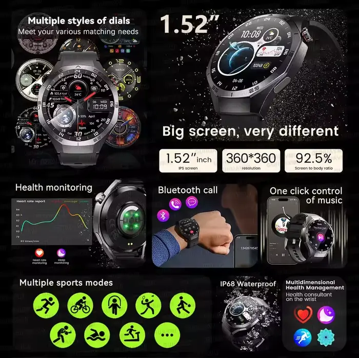 Montre connectée originale GS5 Pro GPS Sports IP68 étanche pour hommes