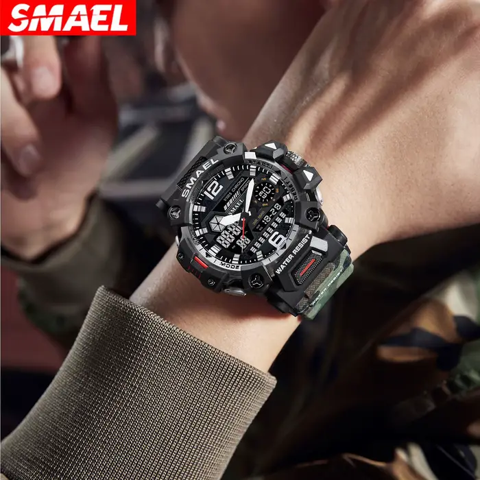 Montre militaire SMAEL étanche 50m avec affichage dual numérique-analogique pour homme activités sportives et décontractées