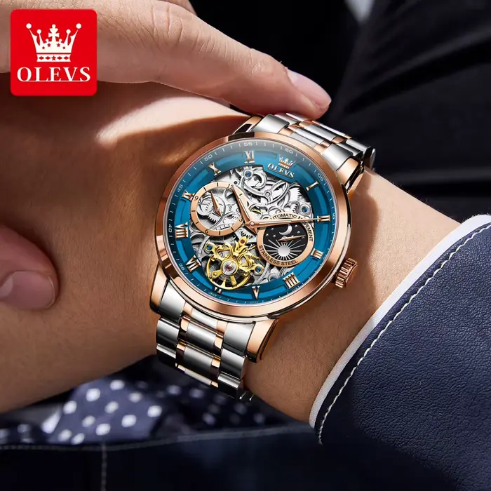 OLEVS Tourbillon montre pour hommes squelette creux mécanique montre-bracelet marque étanche lumineux Original affaires