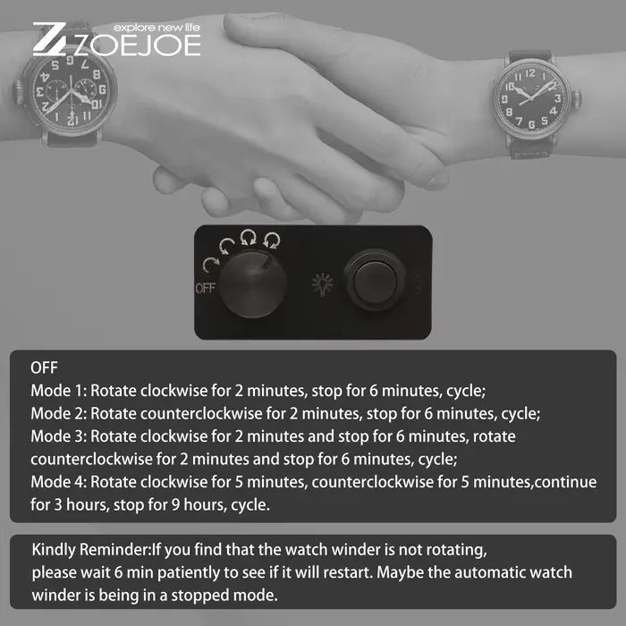 ZOEJOE remontoir de montre automatique en cuir PU couvercle Transparent en carbone alimenté par USB