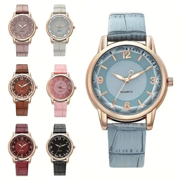 Montre à quartz avec pointeur rond pour femme