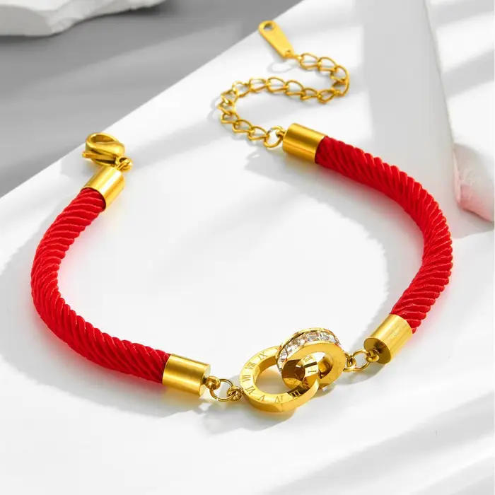 Bracelet en corde rouge en acier inoxydable pour femmes et filles