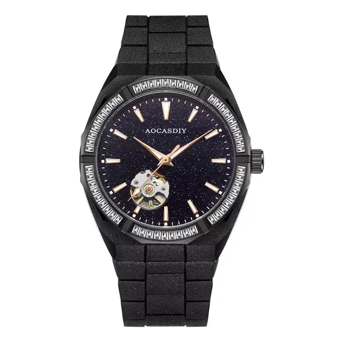 Montre mécanique automatique squelette de luxe pour hommes