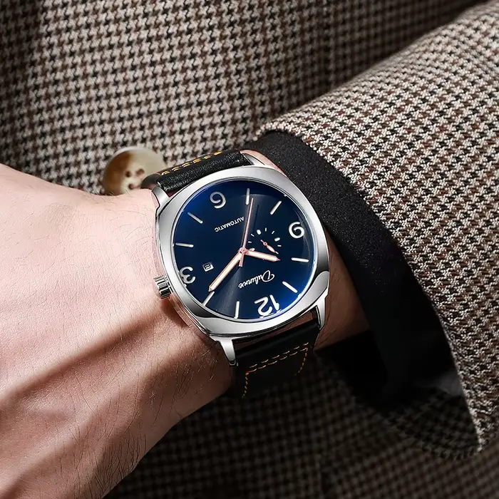 Montres pour hommes montre mécanique automatique originale classique pour homme bracelet en cuir verre minéral étanche Date lumineuse