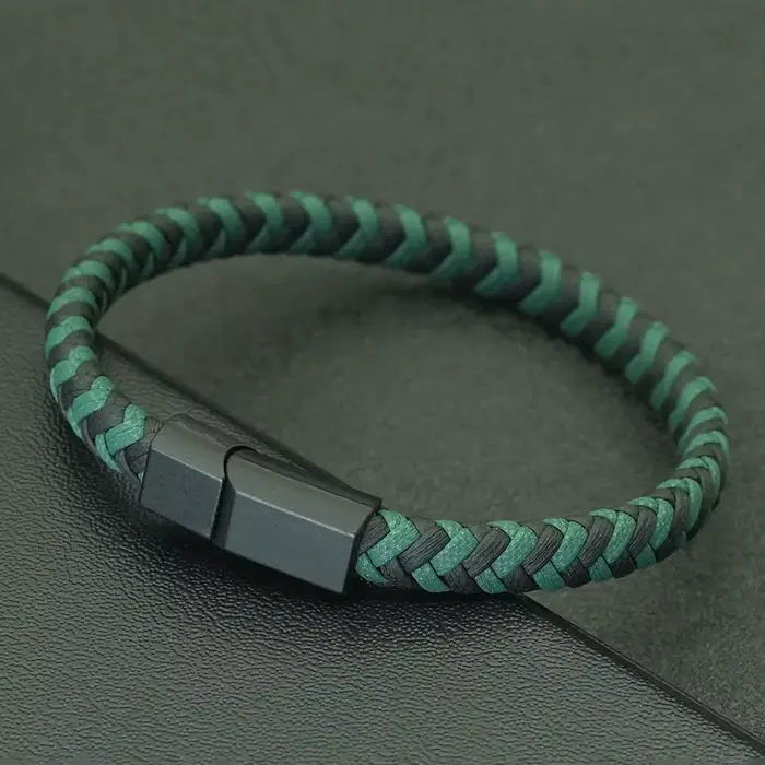 Bracelet en cuir tressé de haute qualité pour hommes, boucle magnétique détachable, Bracelets de loi