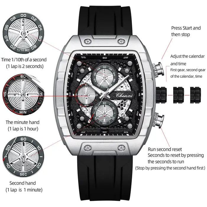 CHENXI 941 sport mode montres à Quartz pour homme multifonction chronographe lumineux étanche calendrier décontracté