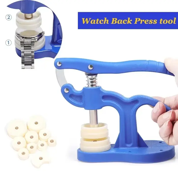 Outil de presse de réparation de pression, plus proche du dos de la montre, boîtier d'outils d'horloger, outils manuels en verre de cristal avec 12 matrices en plastique, accessoire