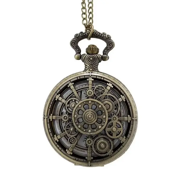 Montre de poche Steampunk en alliage de zinc à quartz, cadran à chiffres arabes, design engrenage, m