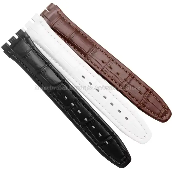 Bracelet en cuir véritable 17mm 19mm pour Swatch série étanche Sport