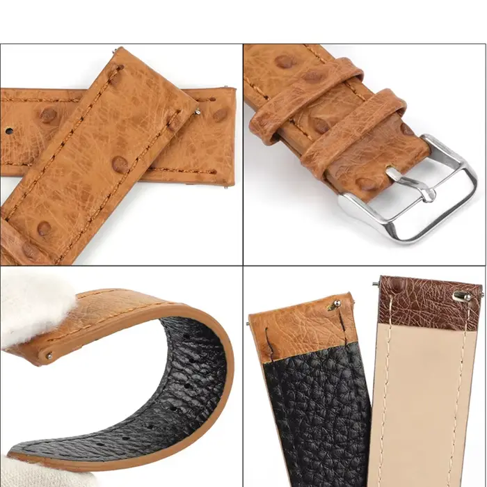 Bracelet en cuir de vache motif autruche 18mm 20mm 22mm dégagement rapide pour montres traditionnelles et intelligentes femmes occasions spéciales