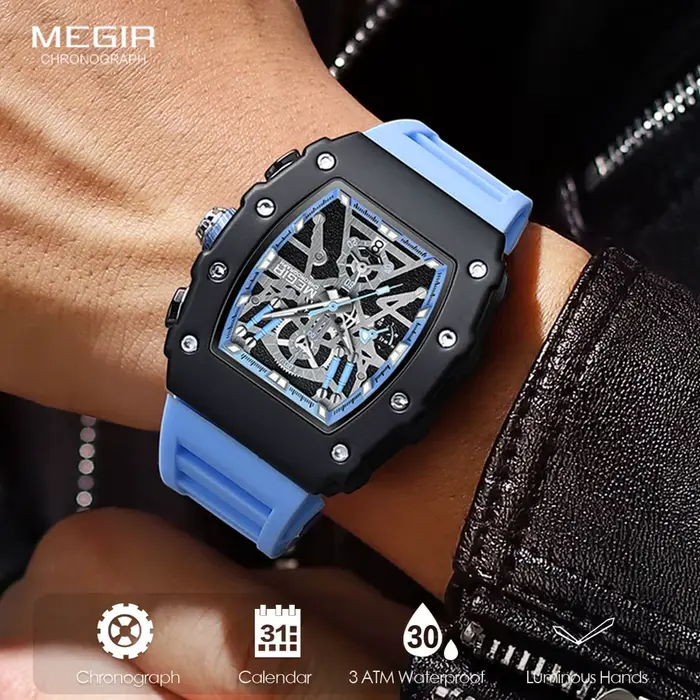 Montre-bracelet MEGIR Quartz avec Chronographe et Date Automatique pour Hommes Occasions Spéciales Robuste et Élégante