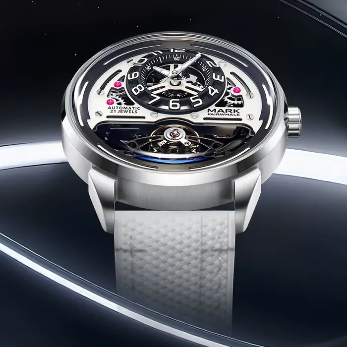 MARK FAIRWHALE montre automatique pour hommes cadran squelette bracelet en caoutchouc fluoré étanche montre-bracelet de luxe à la mode