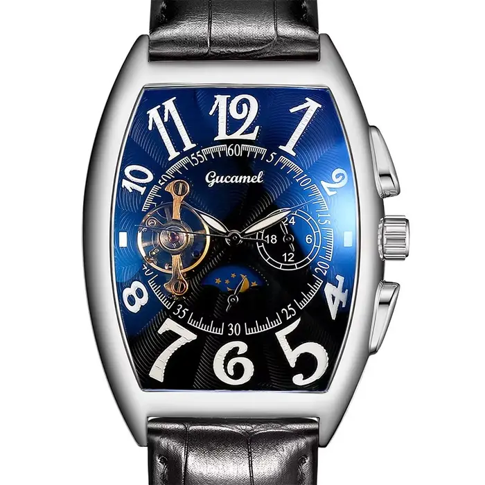 Montre mécanique automatique creuse de luxe hommes Tourbillon horloge mode bracelet en cuir souple montres d'affaires mâle Relogio Masculino