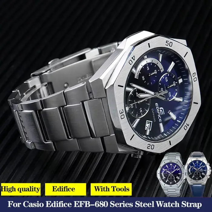 Bracelet de montre en acier inoxydable massif d'affaires pour mol Edifice série EFB-680